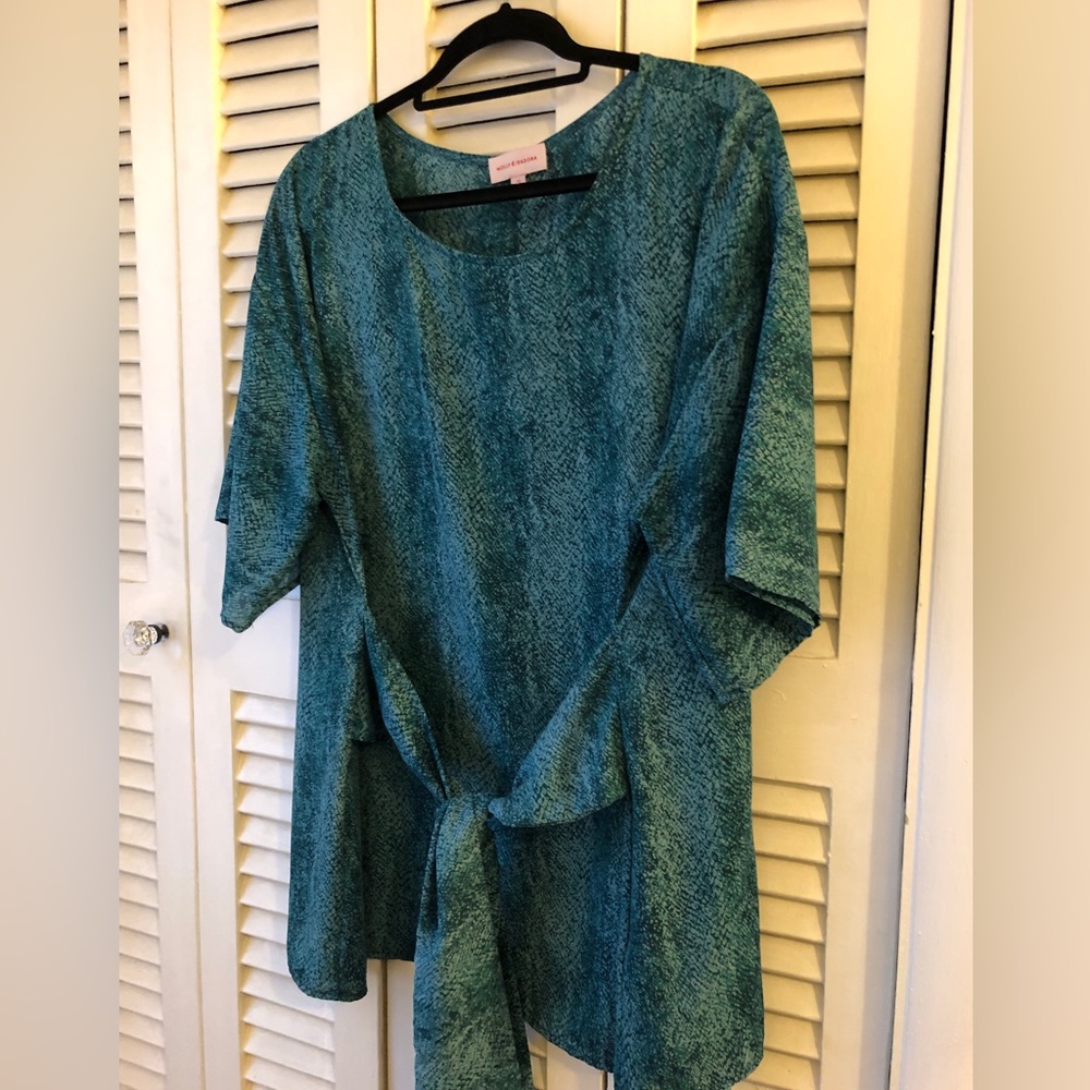$10 SALE Molly & Isadora Dia & Co green print Kara self tie blouse